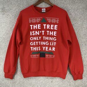 Ugly Christmas Sweater Unisex M Red Gettin Lit Funny Festive Party Pullover Crew